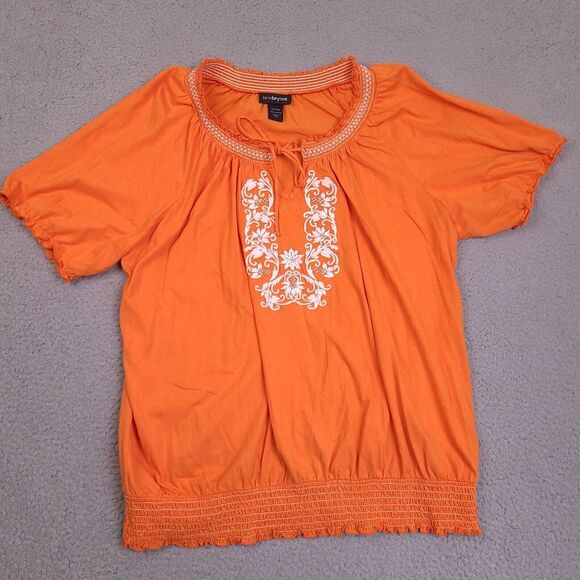 Lane Bryant Womens 14 / 16 Orange Embroidered Rhinestone Top Blouse Shirt‎ Boho - Picture 1 of 11